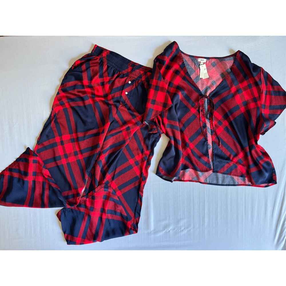 Aerie Red + Navy Plaid PJ Set | Size Medium (Pants) & Large (Top)